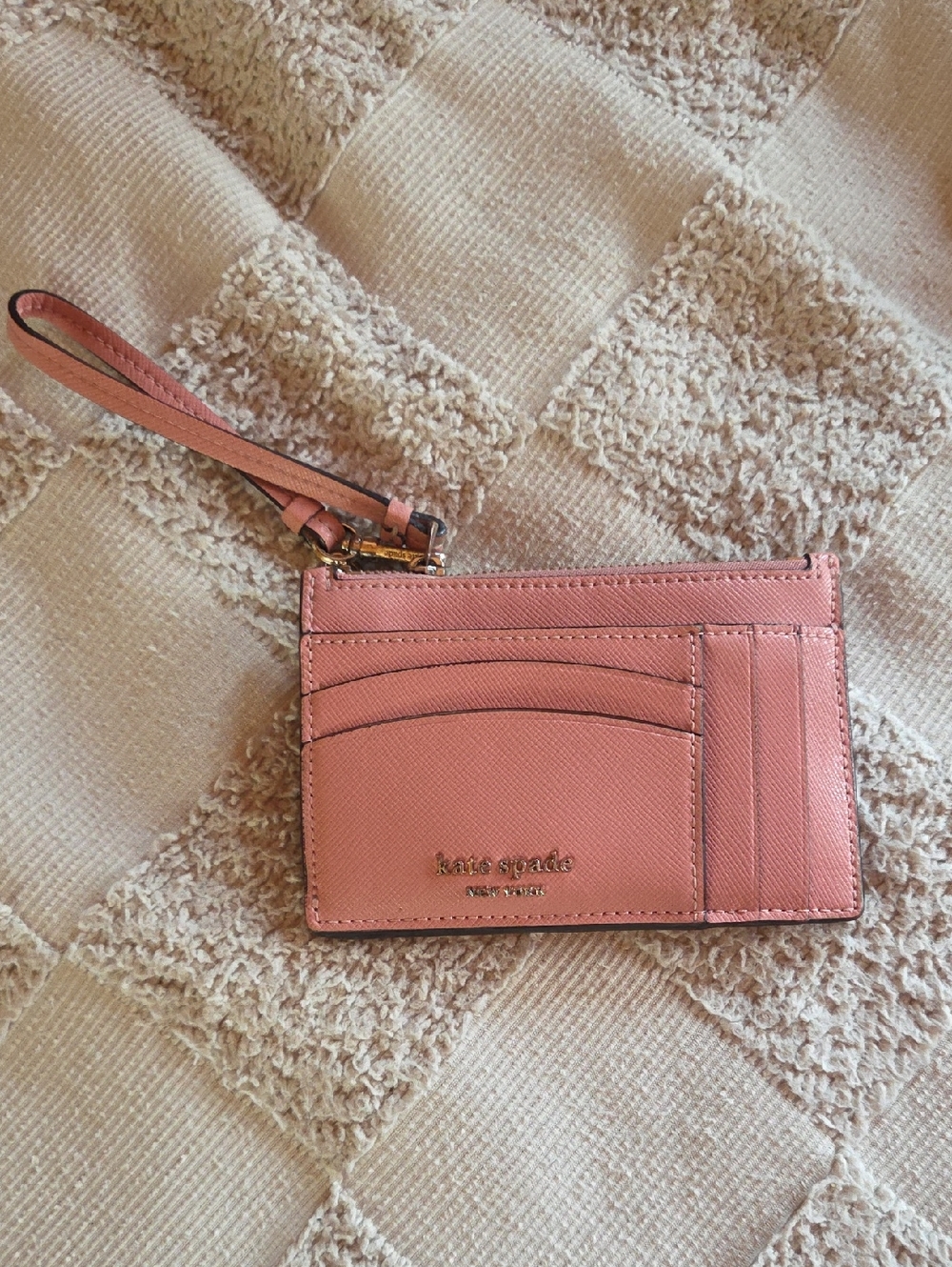 kate spade Pink Leather Wristlet Card Case with Gold Logo